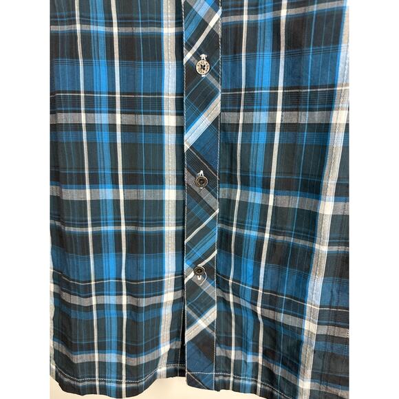 Kuhl Suncel Shirt Blue Plaid Short Sleeve Metal Button Up Outdoor Men's Medium - Picture 6 of 9